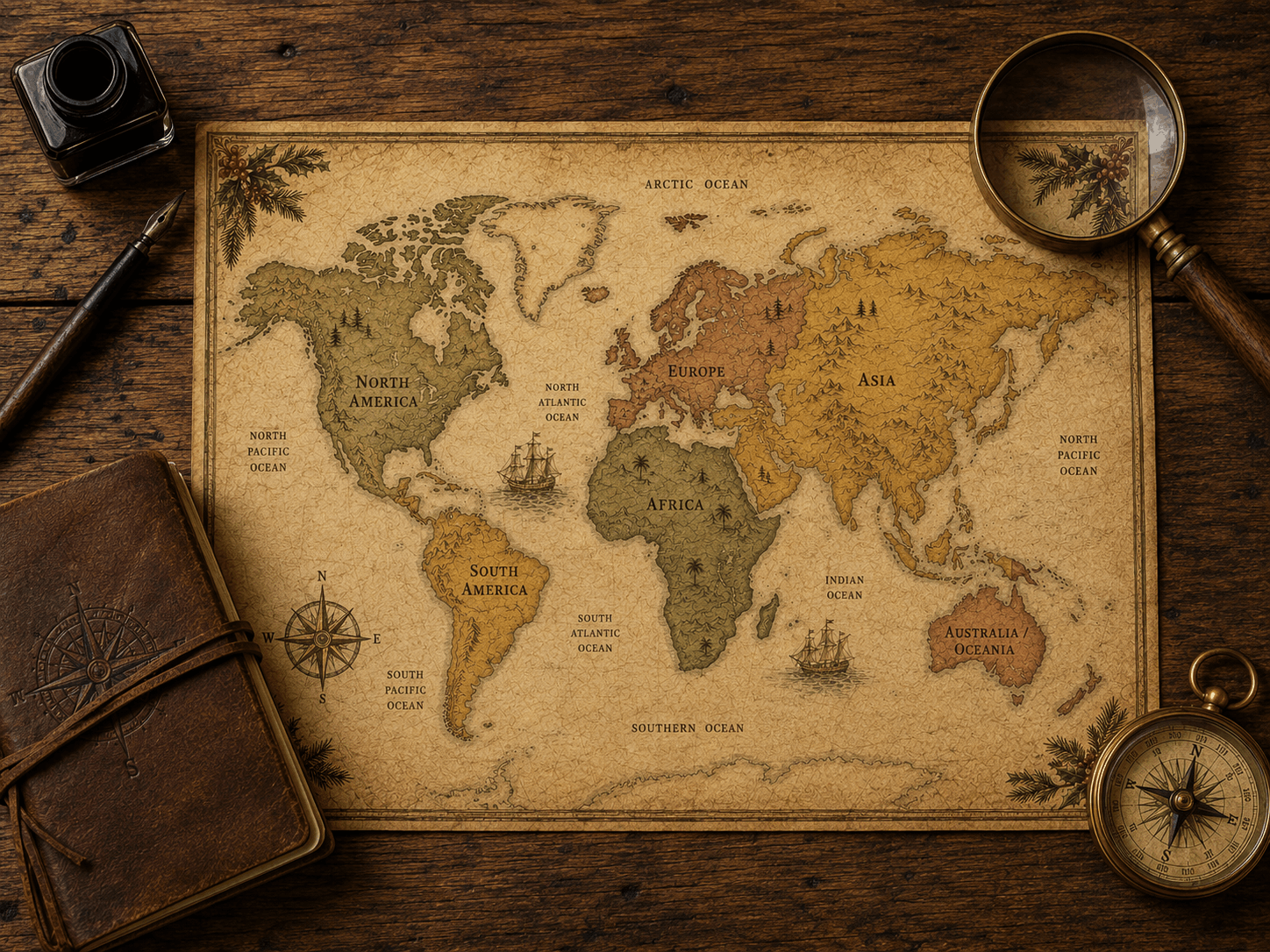 A detailed, antique world map